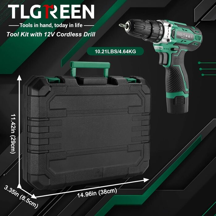 Набір інструментів TLGREEN з акумуляторною викруткою 12V, 138 предметів: для ремонту, побуту та DIY