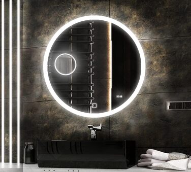 Дзеркало для ванної кімнати з підсвічуванням LED, діаметр 90 см. Кругле дзеркало для ванної кімнати з LED-підсвічуванням, нейтральний колір світла 4000K. Без додаткових функцій.
