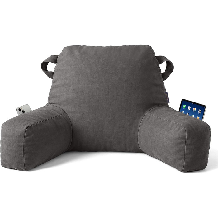 Лежак для читання в ліжку для дорослих, подушка для відпочинку в ліжку з підлокітниками, подушка для підтримки спини для сидіння в ліжку, подушка для відпочинку в ліжку зі знімним та пральним чохлом, світло-сіра