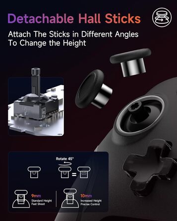 Бездротовий контролер EasySMX X20 з RGB підсвічуванням для PC, Switch, Android. 2 в 1 тригери, знімний джойстик, механічні кнопки, 6-осьовий гіроскоп, білий (чорний)