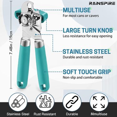 Відкривач консерв Rainspire ручний, міцний, з плавним зрізом, з відкривачем для пляшок, рожевий