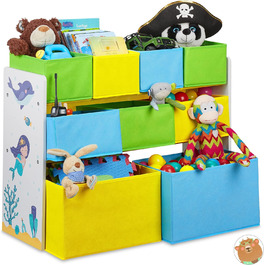 Дитяча полиця Relaxdays з 9 тканинними коробками, дитячий мотив русалки, органайзер для іграшок HBT 66 x 82,5 x 29,5 см, барвистий