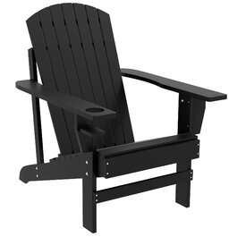 Садове крісло Outsunny Adirondack з підсклянником, масив дерева, чорний, 72.5 x 97 x 93 см, ідеально підходить для саду та балкона