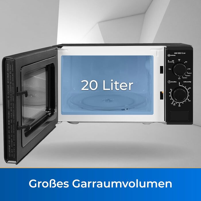 Потужність 700 Вт Варильний простір об'ємом 20 л Компактна мікрохвильова піч Інтер'єр з нержавіючої сталі Таймер білий (мікрохвильова пічгриль, чорний), 802