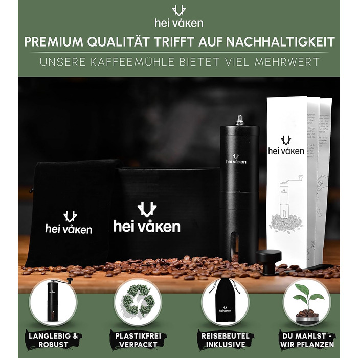 Ручна кавомолка з конічним жорнами - регульований ступінь помелу - кавомолка з нержавіючої сталі для дому та в дорогу