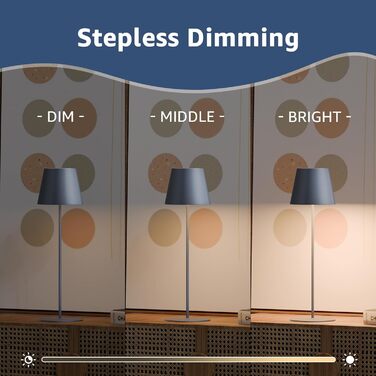 Набір з 2 LED-лампами настільними бездротовими, USB-C, диммування, сенсорне управління, для вулиці, кемпінгу, ресторану, тераси (чорний, сірий)