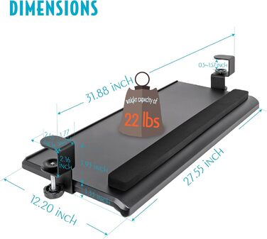 Підставка для клавіатури та миші під стіл EHO з підставкою для зап'ястя, велика, 69.8 x 31.8 см