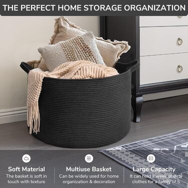 Кошик для зберігання TIMEYARD, кошик у дитячу кімнату, кошик для білизни, кошик для ялинкових прикрас, кошик для ковдр та іграшок, плетений кошик, 55x35см, оливковий (чорний)