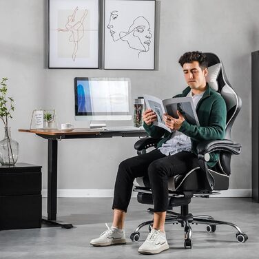 Ігровий крісло GTPLAYER з масажем, підніжка, підголовник, поперекова подушка, обертове, штучна шкіра, білий колір