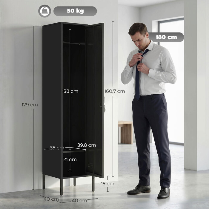Сталевий шафка з замком та вішалкою для одягу, індивідуальна шафка зі сталі для дому або офісу, чорного кольору