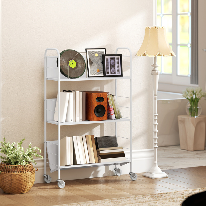 Стелаж для зберігання з 3 ярусами, на колесах, іграшковий стелаж для дитячої кімнати, 69 x 26 x 108 см, білий