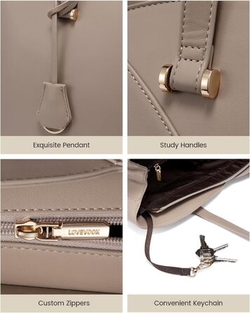 LOVEVOOK Сумка жіноча велика, шопер для ноутбука, сумка для роботи, офісна сумка, з PU шкіри, на плечі, для навчання, тоут-сумка для роботи, бізнесу, університету, школи (15,6 дюймів, тауп)