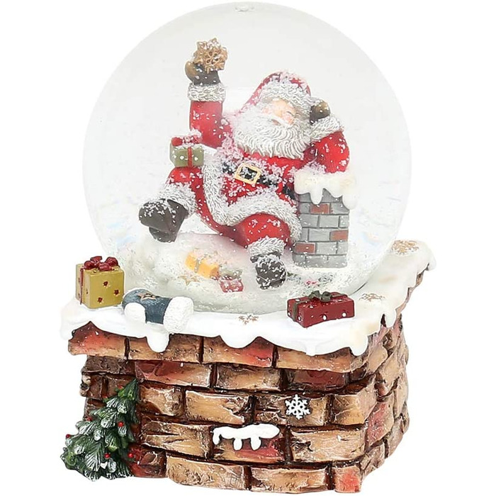 Снігова куля із зображенням Санти на димоході і музичним супроводом, мелодія з Різдвом, обсяг 10,5 х 10,3 х 14,5 см куля