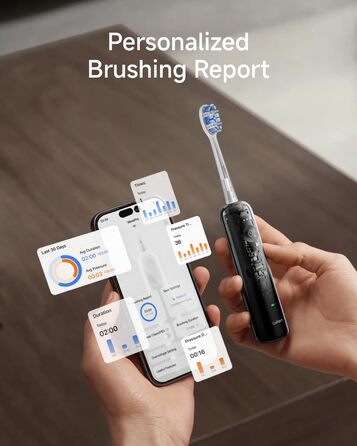 Електрична зубна щітка Laifen Wave Pro з 6 режимами чищення, акумулятор до 70 днів, прозорий чорний колір