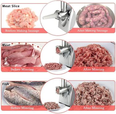 Електрична м'ясорубка та машина для ковбас 2800 Вт, з реверсом, 3 диски, набір для ковбас та куббе (біла)