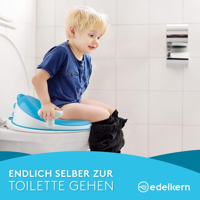 Дитяче сидіння для унітазу Edelkern з ручками та захистом від бризок, до 50 кг, блакитне
