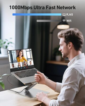 Підставка для ноутбука BENFEI з док-станцією USB-C 6-в-1: HDMI (4K@60Hz), Gigabit LAN, 100W Power Delivery, 10Gbps (1x USB-C 3.2 & 2x USB-A 3.2) – сумісна з MacBook Pro/Air, iPad Pro, XPS, ThinkPad