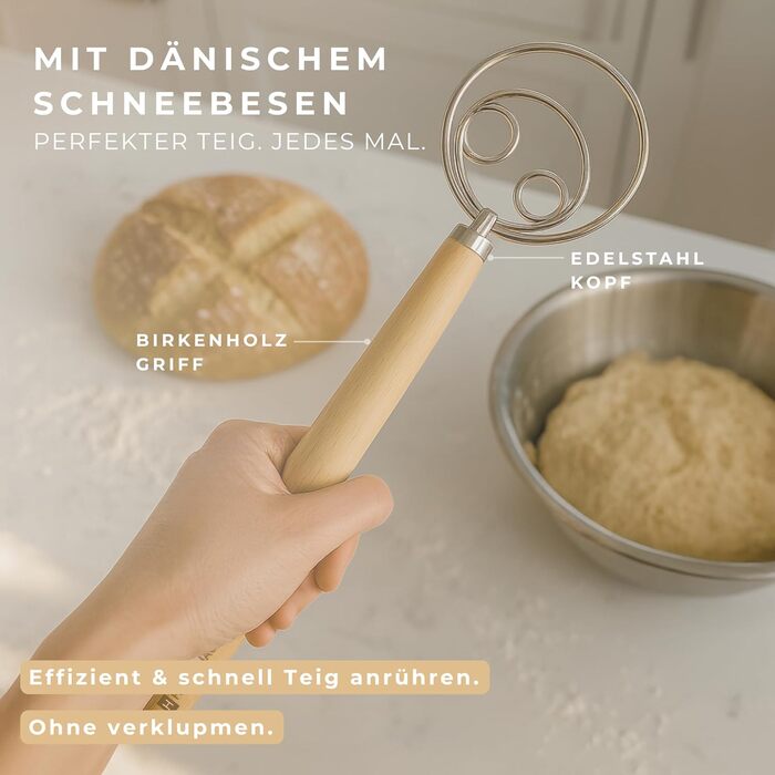 Набір для випікання хліба: корзина для бродіння, набір для закваски та аксесуари | корзина з ротангу 25 см, аксесуари для закваски, датський вінчик | набір для випікання хліба