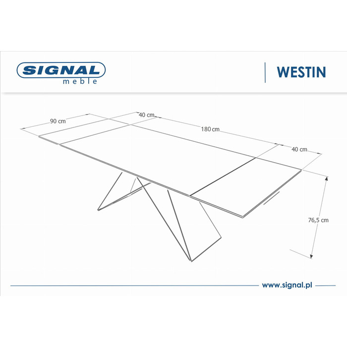 Стіл WESTIN III CERAMIC 180(260)*90 білий мармур/чорний мат