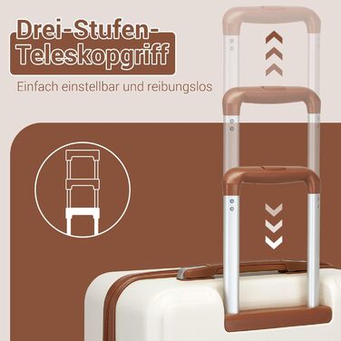 Чемодан KONO Mittelgroß: міцний ABS+PC, 60L, білий/коричневий, з TSA замком