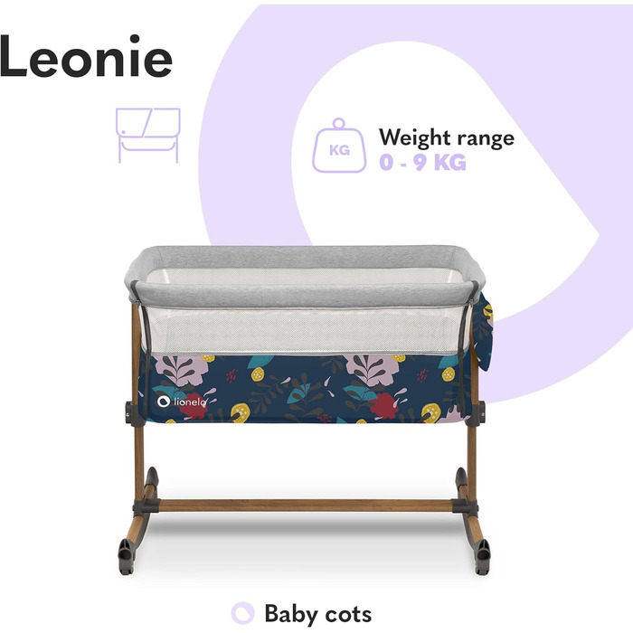 Дитяче ліжко Lionelo Leonie Plus 3 в 1 (колиска, ліжко-приліжко, гойдалка) блакитне, до 9 кг, з кошиком