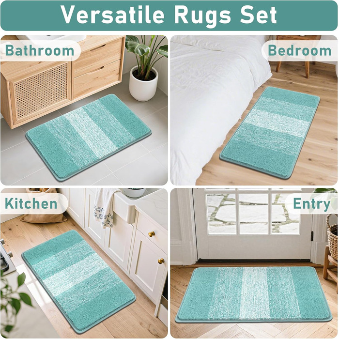 Набір килимків для ванної кімнати Bsmathom, 4 шт., з кришкою для унітазу, м'які, швидковисихаючі, нековзні, машинне прання, килимки для ванної з U-подібною контуром, підставка під унітаз, помаранчевий колір, розміри 46x66+46x122+51x61+48x53 см (Блакитно-з