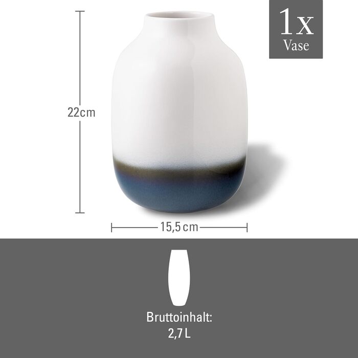 Як. by Villeroy & Boch Lave Домашня ваза плече, 15.5x15.5x22см, Blue L Nek