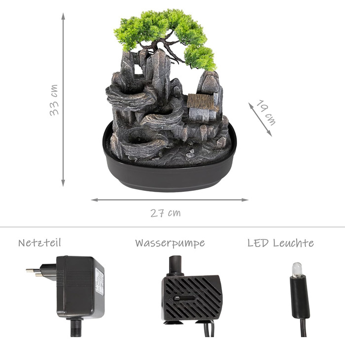 Кімнатний фонтан Лемодо з LED-підсвічуванням, 3-рівневий, для дому, офісу, 27x19x33 см