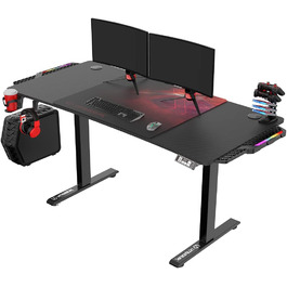 Ігровий стіл ULTRADESK Level V2 LED RGB з електричним регулюванням висоти Внутрішня пам'ять на 2 налаштування Подовжувач, килимок для миші розміру XXL Сталева рама, червона накладка, 140x68 см