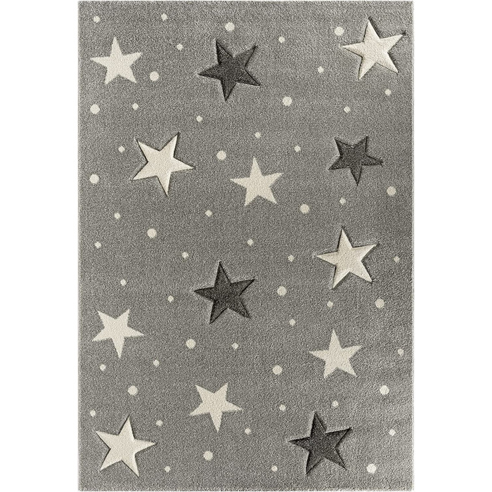 Дитячий м'який зірчастий килим the carpet Monde, дитячий килим із зображенням зоряного неба, з ефектом хай-фай, легкий у догляді, стійкий до фарбування, Зоряний, Рожевий, (120 х 170 см, сірі зірки)