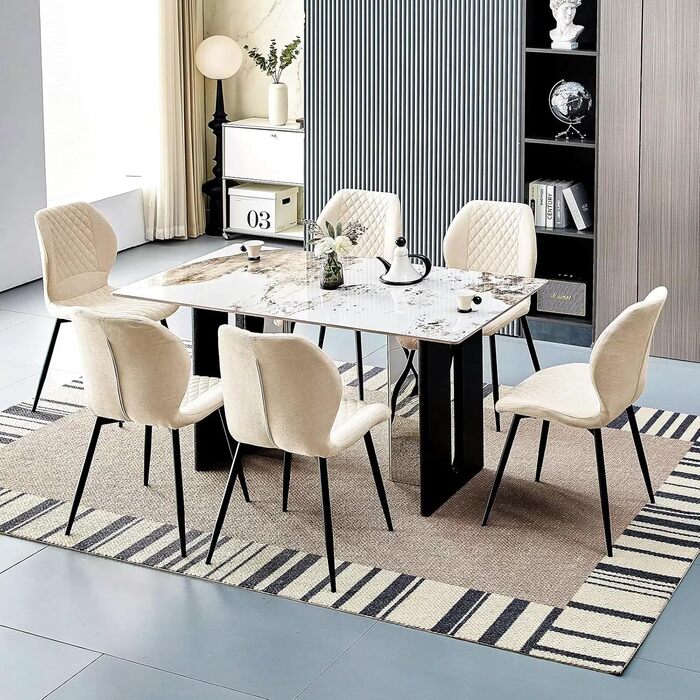 Набір обідніх стільців 6 шт., обідні стільці для кухні, вітальні, спальні, ресепшен, ергономічні, з м'яким сидінням, бежеві