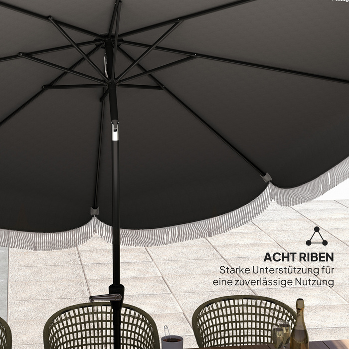 Outsunny Parasol Ø269 см, UV 30+Парасолька Восьмикутний балкон Парасолька Пляжна парасолька Вітрозахисний ринок Парасолька Crank Захист від сонця для пляжу Балконний сад, темно-сірий