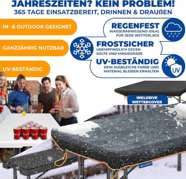 Стол KESSER® розкладний буфет пластиковий 183x76 см для кемпінгу, відпочинку, саду, тераси, балкону на 6 осіб з чохлом та ручкою, білий