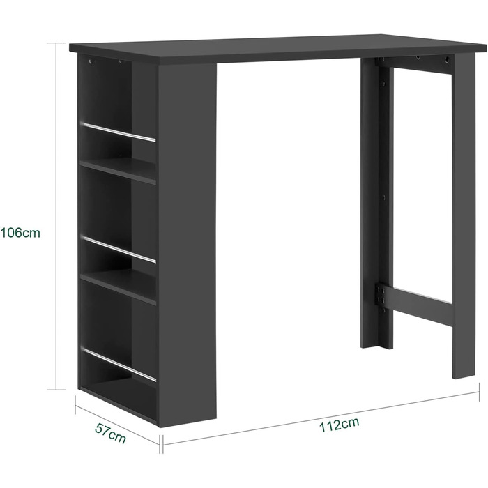 Барний стіл SoBuy FWT17-W з 3 полицями, 112x106.5x57см, чорний