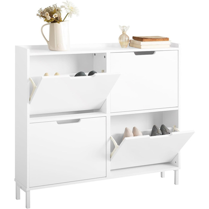 Шафа для взуття SoBuy FSR100-W з 4 дверцятами, 8 полицями, 100x91x19 см, біла