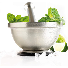 Мастрад - ступка та товкачок з нержавіючої сталі, стійкий до запахів, з антиковзним дном, придатний для миття в посудомийній машині