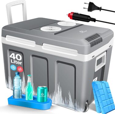Термохолодильник KESSER® 40L з колесами | 12/230V | Для авто, човна, кемпінгу | Холодильник та підігрівач | ECO/MAX режим | з акумуляторами холоду та тримачами для напоїв