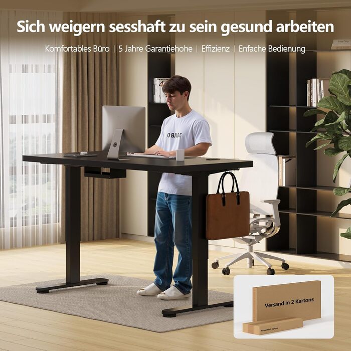 Регульований стіл, 180x80 см, електричний стоячий стіл з подвійним мотором, сенсорна панель, USB-A, організація кабелів, стільниця 25 мм, ергономічний офісний стіл, білий