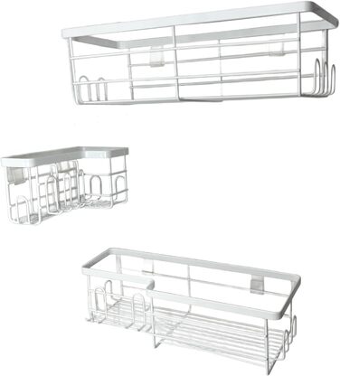 Полиця для кухні та ванної кімнати AS Ackermann Solutions біла Душова полиця без свердління, набір органайзера для ванної кімнати білого кольору (3 шт. и) як душова полиця без свердління або стійка для спецій без свердління склеювання замість свердління.