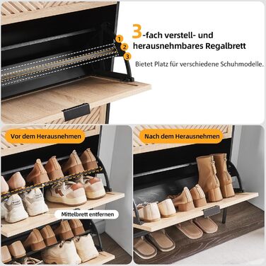 Вузька шафа для взуття з 2 дверцятами, економна, закрита полиця для взуття, шафа для взуття, полиця для взуття з ящиками для передпокою та вітальні (Дуб & Чорний) Дуб & Чорний Середній