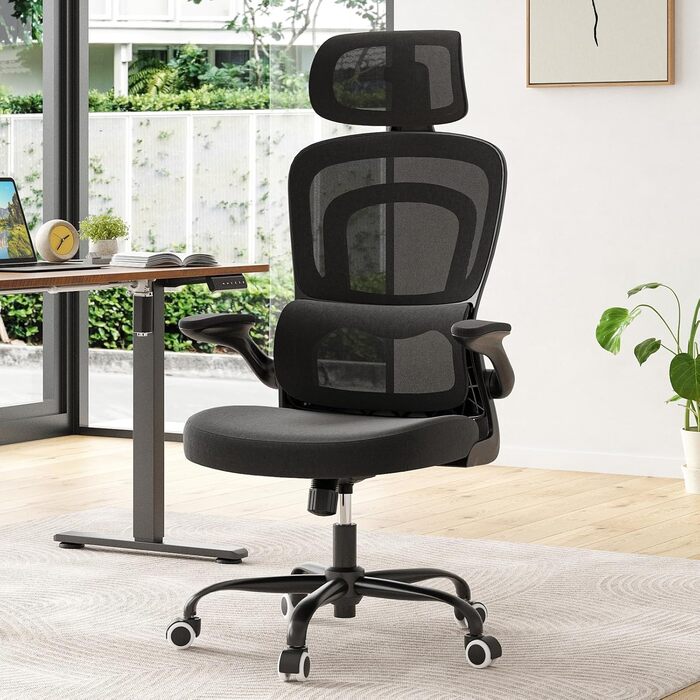 Ергономічне крісло Farini для офісу та дому: регульоване, з підголівником, сіро-біле (1680-grauweiß)