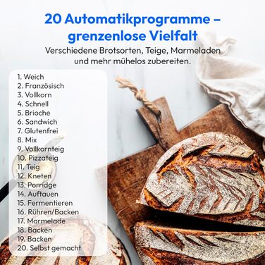 Хлібопекарня MEDION MD 12040: 20 програм, 1600г, 3 ступені пропікання, таймер