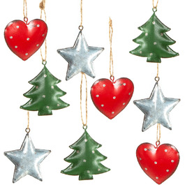 Різдвяні підвіски, 9 благородних різдвяних підвісок у вигляді серця, дерева, зірки, зеленого, червоного, срібного дерева, металевих підвісок зі шнуром, Різдвяна ялинка