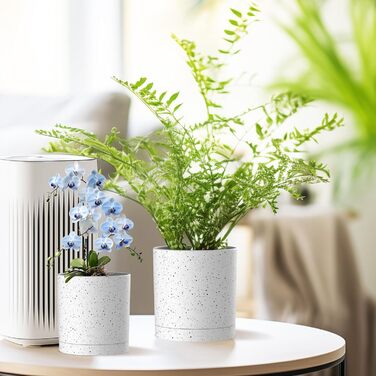 5 шт. Набір горщиків для квітів з підставкою, 17.8/15.2/14/12.7/10.2 см, пластикові горщики для рослин, гідропоніка, набір горщиків для квітів, ідеально підходить для внутрішніх та балконних садів, зелений з коричневим піддоном (7+6+5.5+5+4 дюйми (5 шт), білий спрей)