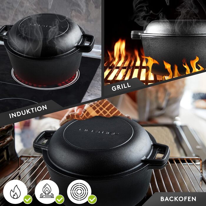 Чавунний горщик для випікання хліба Gusseisen - міцний горщик з антипригарною силіконовою вставкою, 4.6 л, з кришкою. Підходить для випікання, тушкування та смаження