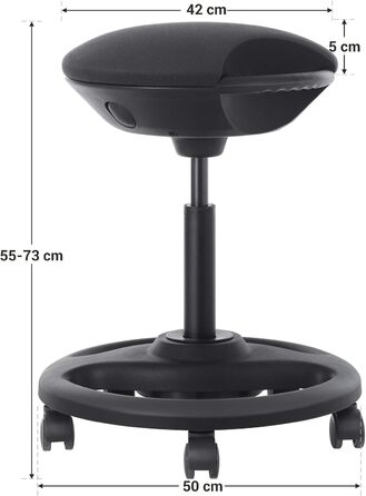 Високий робочий стілець SONGMICS з колесами, регульований, ергономічний, чорний (OSC007B01) - 59.5-81 см