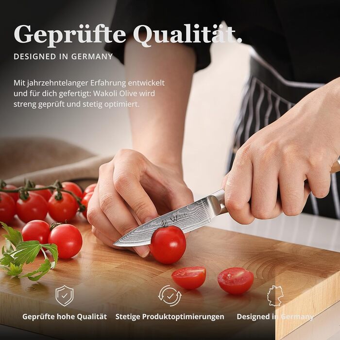 Ніж кухонний Wakoli з дамаської сталі (VG10) з 20 см лезом – гострий та збалансований – ніж з ручкою з оливкового дерева в подарунковій коробці – ніж кухарський для професіоналів та любителів (ніж для шаткування)