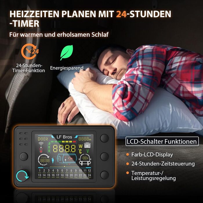 Дизельний опалювач LF Bros 5 кВт - 12/24/220-240V з пультом та LCD-дисплеєм для гаража, кемпінгу, автодому (білий)