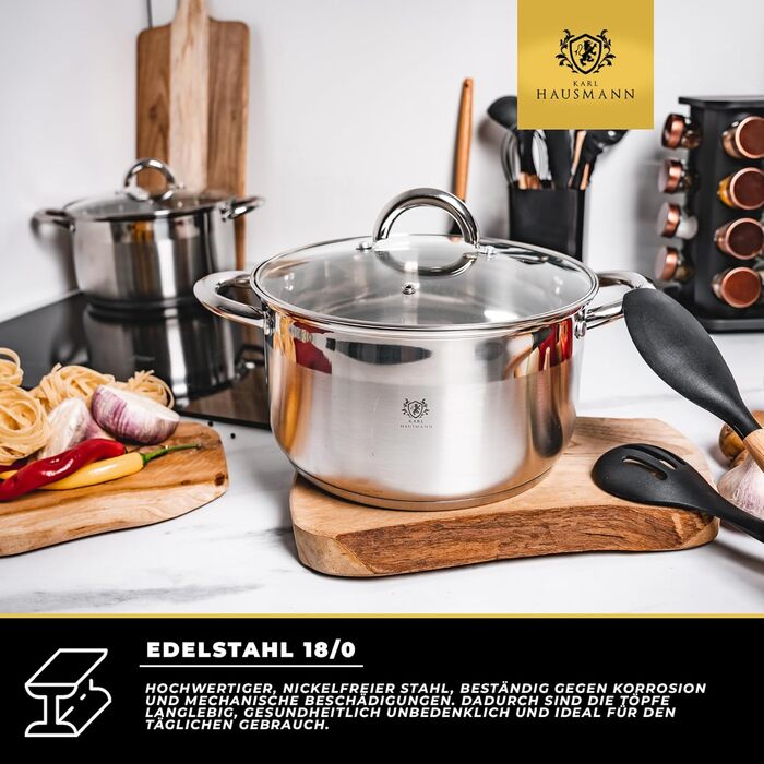 Нержавіюча каструля Karl Hausmann 6L з кришкою (26 см) - для всіх плит, включаючи індукційні