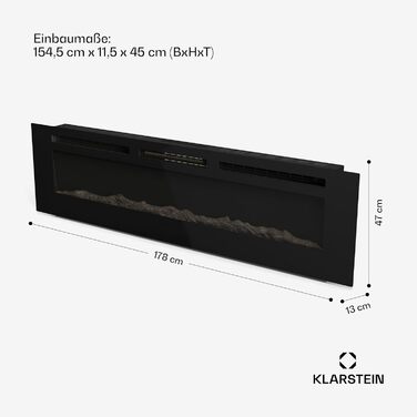 Електрокамін Klarstein Galeras Smart 1800 Вт, LED-полум'я, керування через додаток та пульт, регулювання кольору і яскравості, захист від перегріву, настінний, чорний, 178×47×13 см
